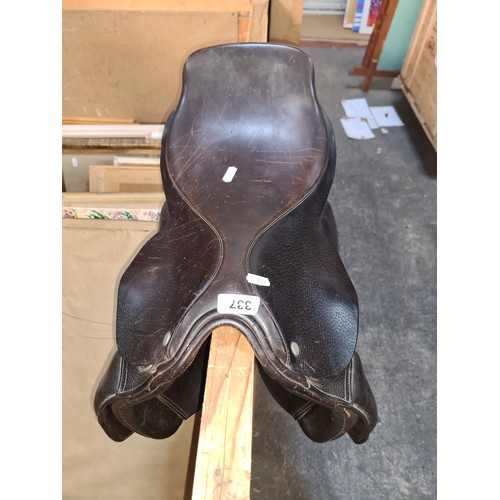 337 - Star Lot : A quality English leather Cliff Barnsby show pony saddle. Stamped with the Royal Warrant ... 