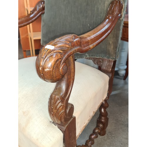 355 - Star Lot : A wonderful large Victorian armchair with fabulous barley twist stretchers and foliate an... 