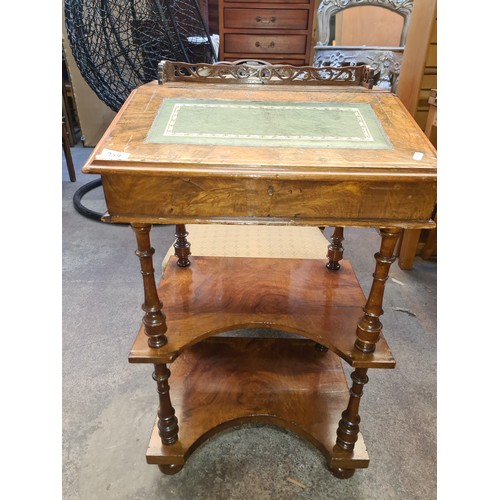 359 - Super Star Lot : A stunning Victorian burr walnut Davenport desk with green leather writing slope. B... 