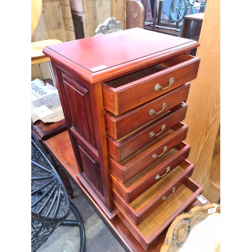 361 - Star Lot : An attractive vintage Cherry wood office cabinet with seven document drawers and brass ha... 