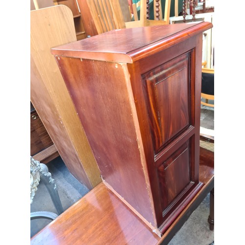 361 - Star Lot : An attractive vintage Cherry wood office cabinet with seven document drawers and brass ha... 