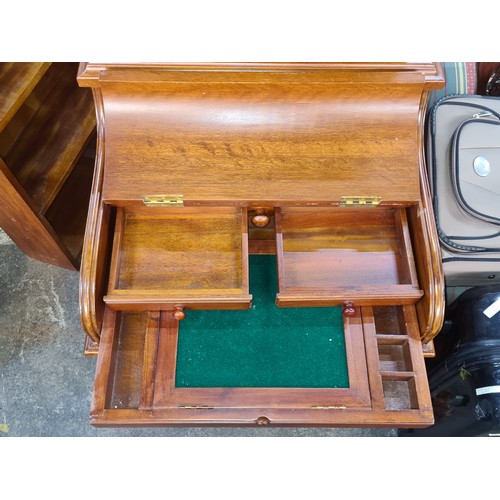 385 - Star Lot : A fantastic Davenport style writing desk with pull out green baize writing surface, four ... 