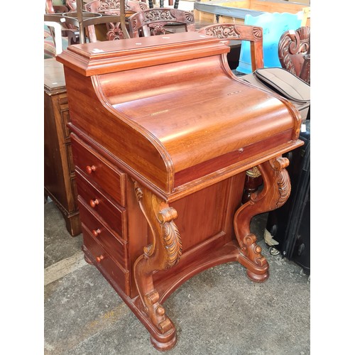 385 - Star Lot : A fantastic Davenport style writing desk with pull out green baize writing surface, four ... 