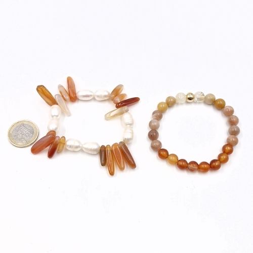 56 - Two Gemstone bracelets - a gemstone & pearl example together with a further gem set example. Both na... 