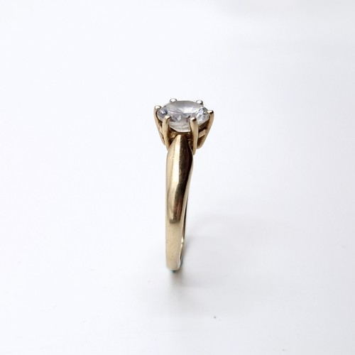 45 - Star Lot : A gem set claw mounted 10 carat Solitaire gold ring. Ring size - O. Weight - 2.42 grams.