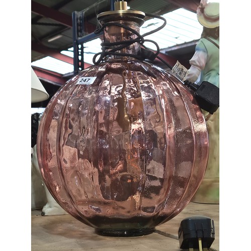 247 - A stunning large amber glass 'Light & Living' light fixture. It looks pink when it's off.