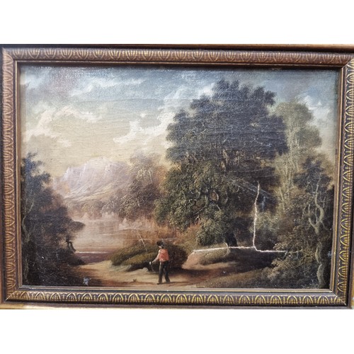 97 - Star Lot: A 19th century original oil on canvas painting. Features a picturesque landscape scene wit... 