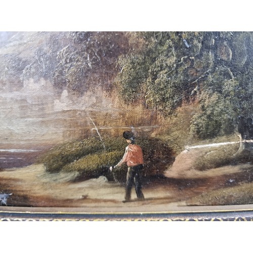 97 - Star Lot: A 19th century original oil on canvas painting. Features a picturesque landscape scene wit... 