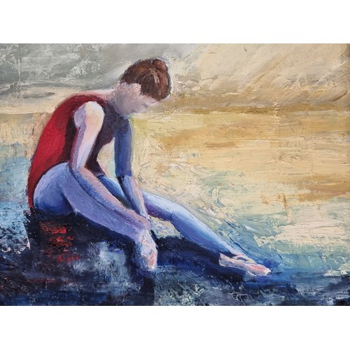 109 - Star Lot: A wonderful large original oil on board painting. Features seated Ballerinas. Rendered in ... 