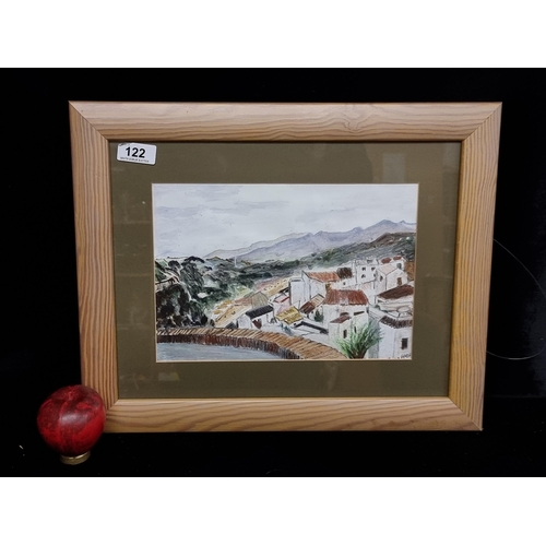 122 - An original 'Mona Hearn' pastel and watercolor on paper painting. Features quant rural town embedded... 