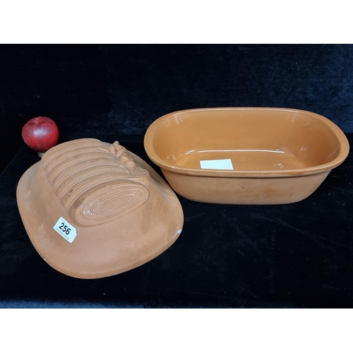 256 - A lovely Clay terracotta Cooking Pot. Features a jar with slice of lemon design to top. With Origina... 