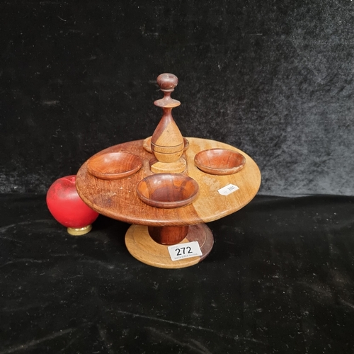 272 - A turned wood condiment / spice holder with attractive wood grain.