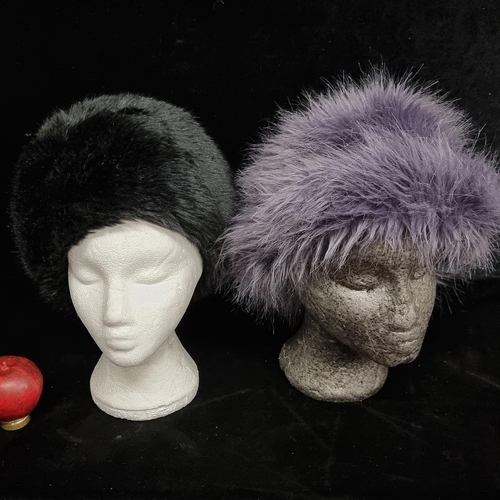 296 - Two very stylish and fashionable ladies faux fur hats including a very cool My Mark purple example. ... 