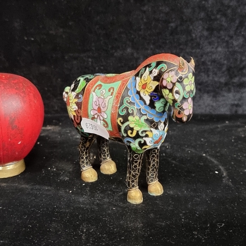 300 - A very pretty Chinese Cloisonne horse figure. Lovely brass enameled sculpture.