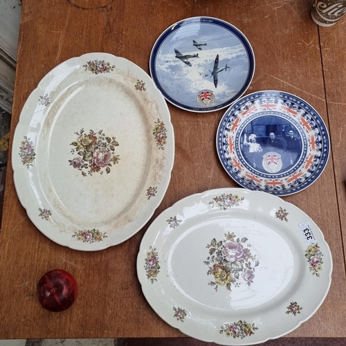 333 - Two Wedgwood VE Day 60th anniversary commemorative plates along with six vinyl records including 'Th... 