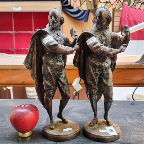 358 - Two vintage heavy brass figures of William Shakespeare.