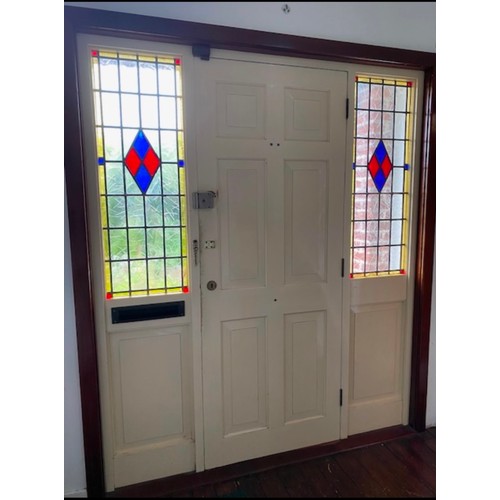 480 - Star Lot : An external front door with built in side panels and letter box featuring stained glass w... 