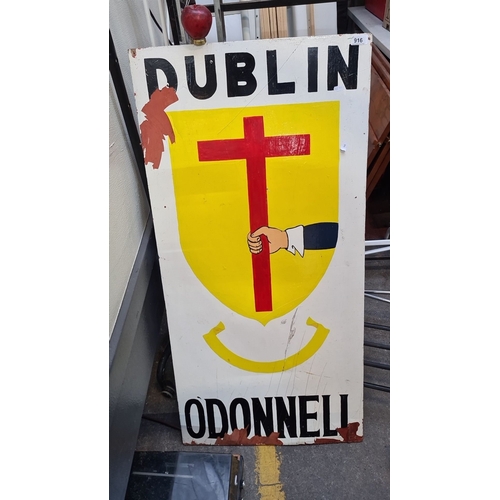 1269 - A large Painted wood vintage sign featuring Dublin O'Donnell crest, vibrant colors with age wear. Di... 