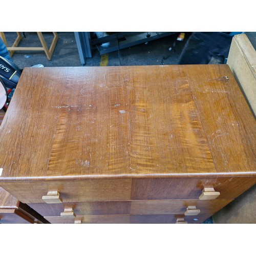 416 - Star Lot : A nice mid century footed chest of drawers with four pull out drawers in a battenburg sty... 