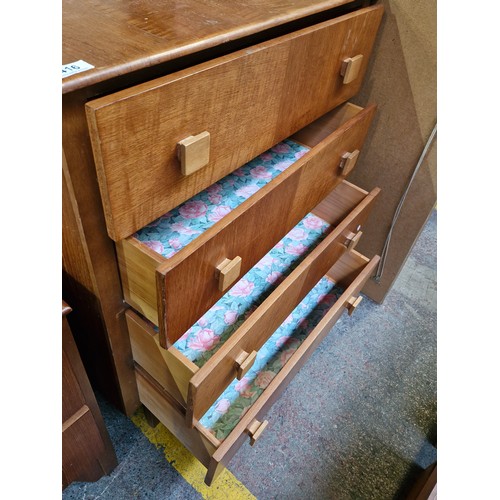 416 - Star Lot : A nice mid century footed chest of drawers with four pull out drawers in a battenburg sty... 