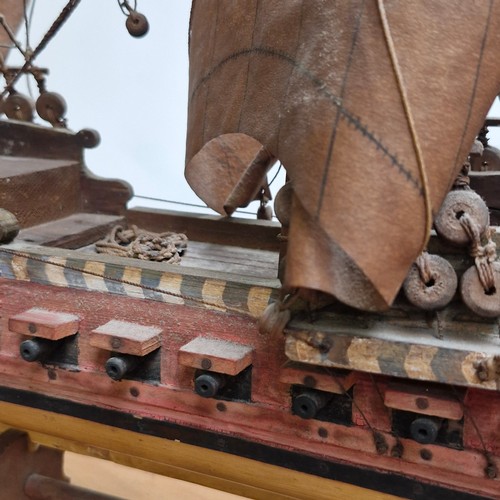 457 - A fabulous highly detailed wooden sculpture of The Golden Bind ship, captained by Francis Drake in h... 