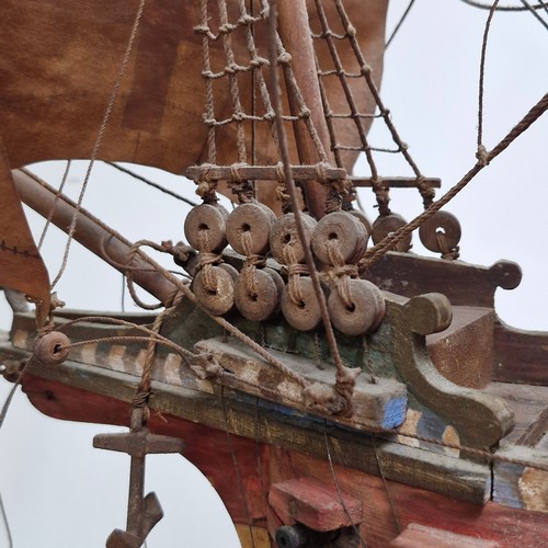 457 - A fabulous highly detailed wooden sculpture of The Golden Bind ship, captained by Francis Drake in h... 