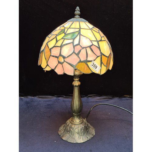 359 - Star Lot : A wonderful pair of heavy quality Tiffany style table lamps in attractive tones of pink, ... 