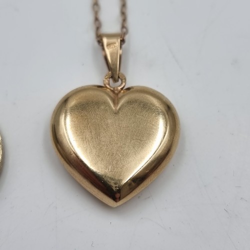 528 - Star Lot : A nine carat gold heart shaped pendant & chain (375 stamped to pendant). Length of chain ... 