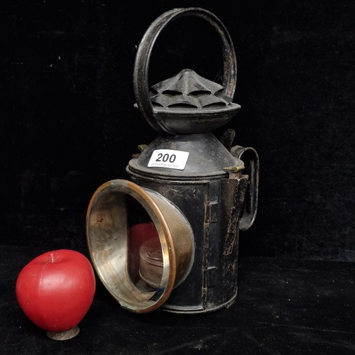 200 - An excellent antique  copper and metal railway signal lamp. In Good order, glass is intact.