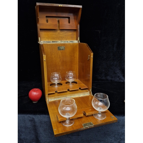 209 - A superb J&F Martell portable bar comprising of a handsome wooden case with four cognac glasses. Gla... 