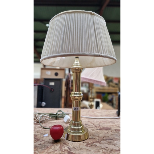 363 - A very nice example of a large Stiffel brass table two bulb lamp. Some damage to shade, ideal to cho... 