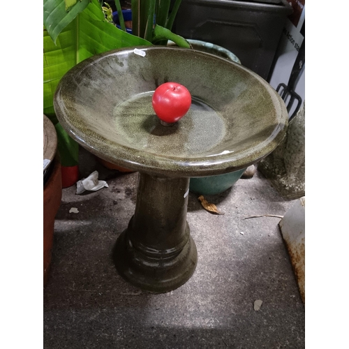 488 - A fabulous glazed stone pedestal birdbath.