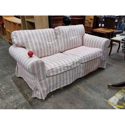 631 - A gorgeous candy striped two-seater sofa with removable covers. A well made sofa in good condition. ... 