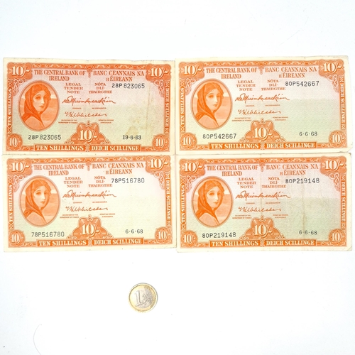 647 - A collection of four Lady Lavery Irish 10 shilling notes dated 3 x 1968 & 1 x 1963. Graded fine.