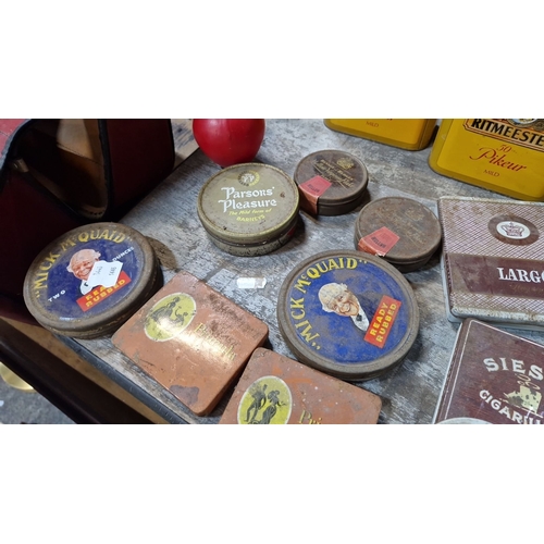 843 - A large selection of Vintage Tobacco and Cigarette Tins. Includes Ritmeester, Mick McQuaid, Primula,... 