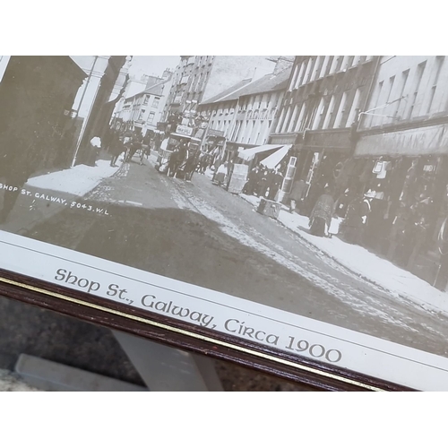 857 - Set of five framed historical Galway photographs, including Eyre Square Haymarket (c.1890) and Shop ... 