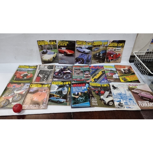 875 - Lot of 18 vintage motoring magazines, including *Thoroughbred & Classic Cars*, *Bike*, and *Motorcyc... 