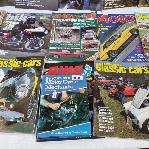 875 - Lot of 18 vintage motoring magazines, including *Thoroughbred & Classic Cars*, *Bike*, and *Motorcyc... 