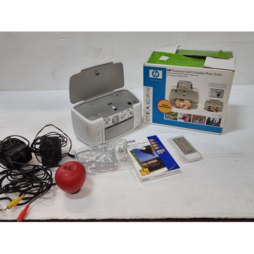 885 - HP Photosmart A433 Portable Photo Studio with accessories, box, and paperwork. Compact photo printer... 