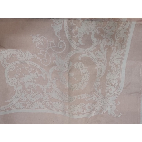 895 - Vintage Linen Tablecloth and Napkin Set, featuring intricate floral damask patterns. Includes one pi... 