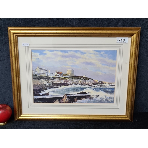 710 - A print after an original oil painting by 'Neville Henderson (Irish, 20th century). Features a coast... 