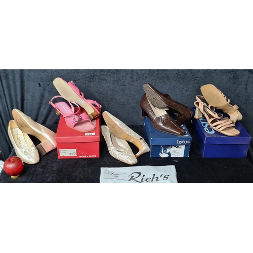 722 - Five pairs of shoes including a delightful pair of Dana bridal footwear, size UK 4 1/2, a pair of Lo... 