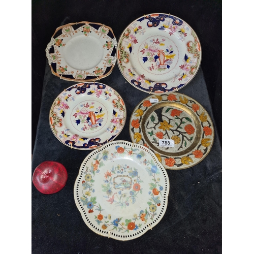 788 - A nice selection of vintage hand plates ceramic plates all of which feature wire plate hangers to ve... 