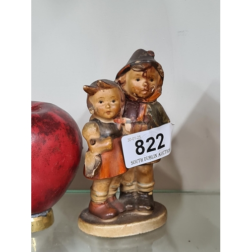 822 - A charming very early Goebel Hummel figure of a young boy and girl. In good condition with makers to... 