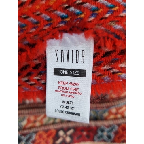 959 - Four vibrant scarves, including a Liberty London lambswool plaid, vintage-inspired prints, and fring... 