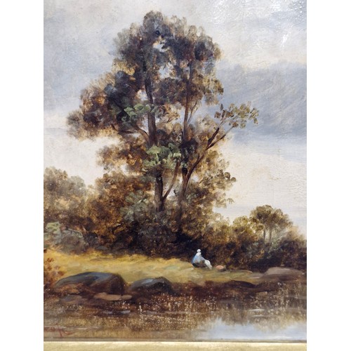 65 - Star Lot: A wonderful original oil on paper painting. Features a 19th century Dutch pastoral landsca... 