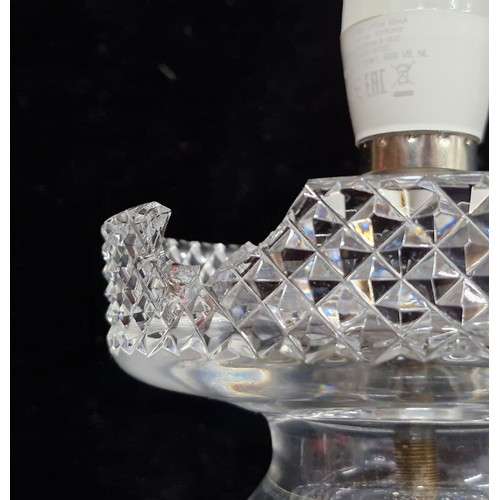 202 - A stunning very large Galway Crystal hurricane table lamp. There is a good size chip on the middle l... 