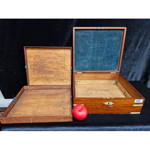 203 - Star Lot : A gorgeous Victorian mahogany Military campaign box featuring two removable velvet lined ... 