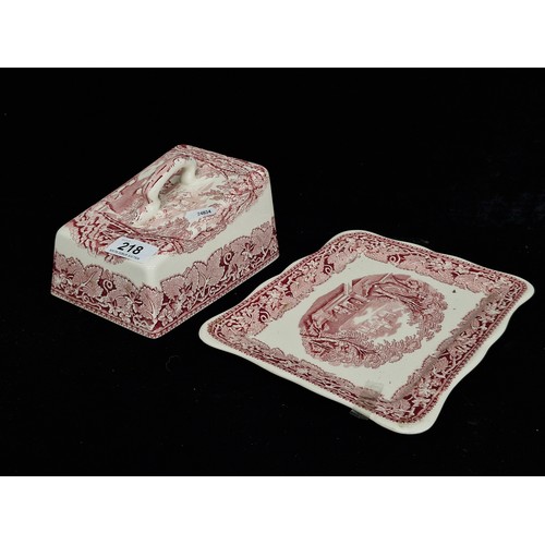 218 - A gorgeous 'Mason's' Patent Ironstone Vista England Cheese / Butter Dish. Features a lovely pink red... 