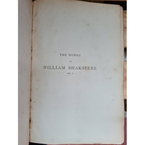 336 - An antique complete three volume leather bound hardback book collection of 'The Works of William Sha... 